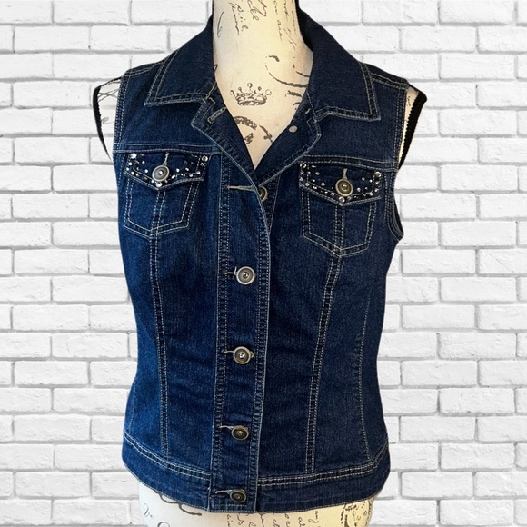 Denim Vest with Studded Pockets - Picture 1 of 4